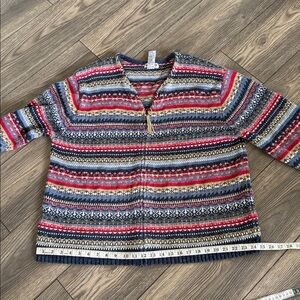 Tiara  vintage hand knit Women Multicolor Knit Sweater with suede leather trim